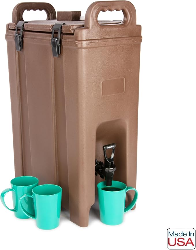 Carlisle FoodService Products Cateraide Insulated Beverage Dispenser with Handles for Catering, Events, Kitchens, and Restaurants, Plastic, 5 Gallons, Brown