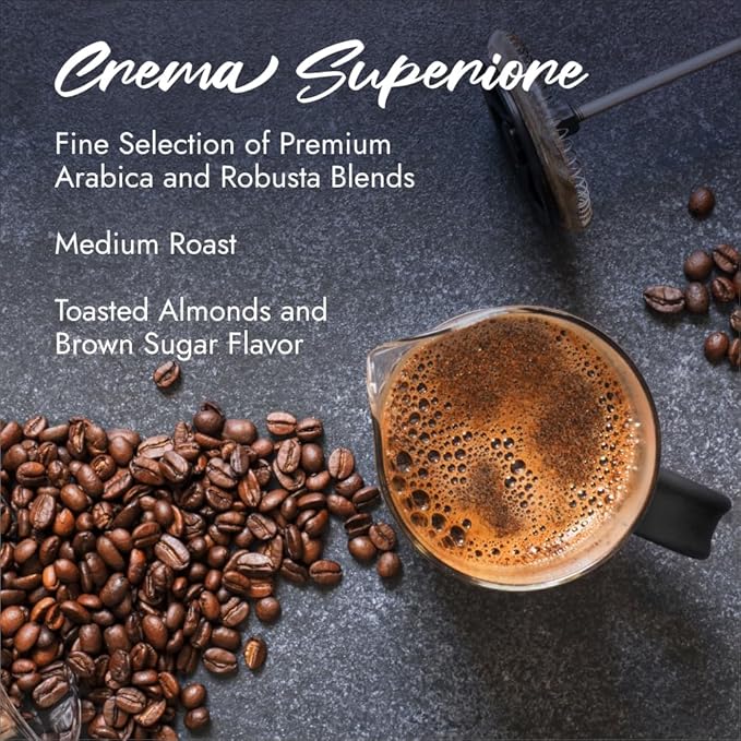 Caffè Borbone Whole Bean Coffee, Crema Superiore, Arabica and Robusta Blend - Roasted and Freshly Packaged in Italy - 2.2 Pound Bag (Pack of 6)