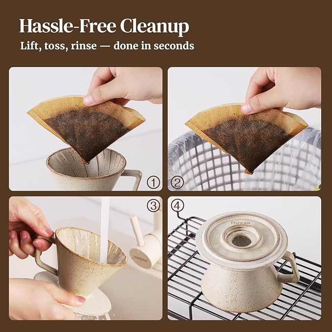 DOWAN Pour Over Coffee Maker, Non-Electric Pour Over Coffee Dripper, Manual Brew Maker, Single Cups Porcelain Slow Brewing Accessories for Gifts, Grey