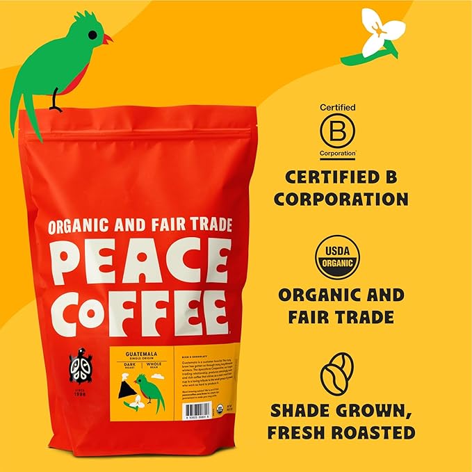 Peace Coffee Guatemala Single Origin Coffee | 5 lb Ground Dark Roast | Organic Fair Trade | Rich, Chocolatey Flavor | Shade Grown, Fresh Roasted