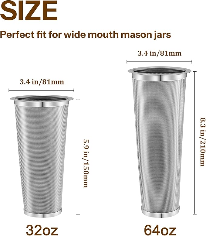 Cold Brew Coffee Filter for Wide Mouth Mason Jar, 304 Stainless Steel Filter Ultra Fine Mesh for Cold Brew, Iced Coffee and Iced Tea 2 Quart Wide Mouth Mason Jars