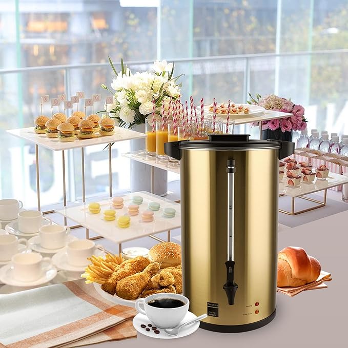 Commercial Grade Stainless Steel Coffee Urn 12L 50-Cup Double Wall Large Coffee Maker with Percolator Hot Water Dispenser for Catering Party Office Wedding