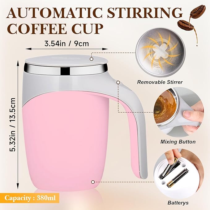 Automatic Magnetic Stirring Coffee Mug, Magnetic Stirring Cup Rotating Home Office Travel Mixing Cups,Stainless Steel Self Mixing Mug for Coffee/Milk/Tea/Hot Chocolat (Black-Battery)