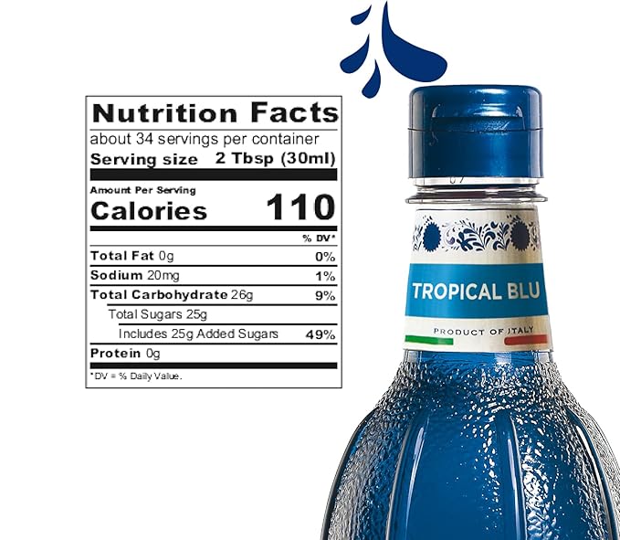 Fabbri Flavoring Syrup, Tropical Blue, Made in Italy, 33.8 Ounce (1 Liter)