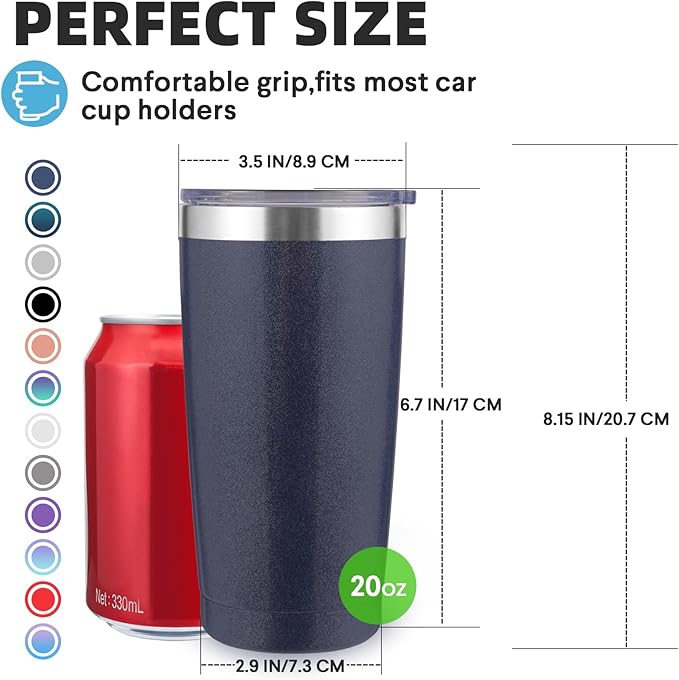 Volhoply 20oz Stainless Steel Tumbler with Lid and Straw Bulk 4 Pack,Double Wall Insulated Travel Iced Coffee Mug Fits Cup holder,Powder Coated Cups for Hot/Cold Drinks,Gifts for Women（Navy,4 Set）