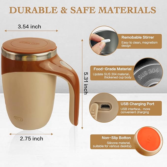Self Stirring Mug,Rechargeable automatic magnetic Self stirring coffee mug,Rotating Home Office Travel Mixing Cup,To Stir Coffee, Chocolate, Milk, Protein,Cocoa Etc, Great For Office, School, Gym…