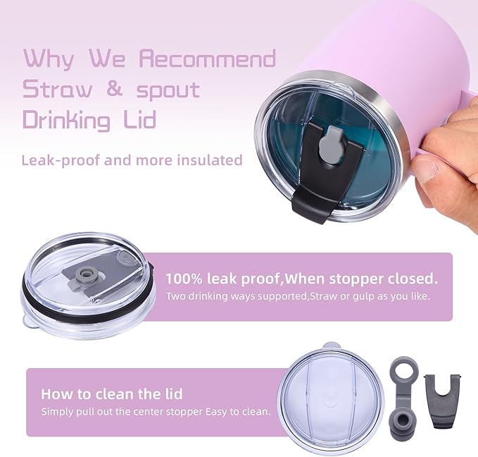 Volhoply 12oz Insulated Leakproof Coffee Mug with Flip & Straw Lid Bulk 4 Pack,Double Wall Vacuum Stainless Steel Travel Tumbler Cup with Handle,Camping Mugs Keep Cold/Hot(Purple,4 Set)