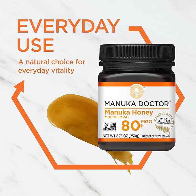 Manuka Doctor - MGO 80+ Manuka Honey Multifloral, 100% Pure New Zealand Honey. Certified. Guaranteed. Raw. Non-GMO (8.75oz)