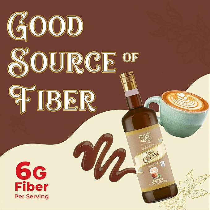 ChocZero Sugar Free Coffee Syrup, Irish Cream Flavor, Simple Syrup Drink Mix, Mudslide Cocktails, Protein Shakes & Baking, Gluten Free, All Natural, 25.4 Ounces (Pack of 1)