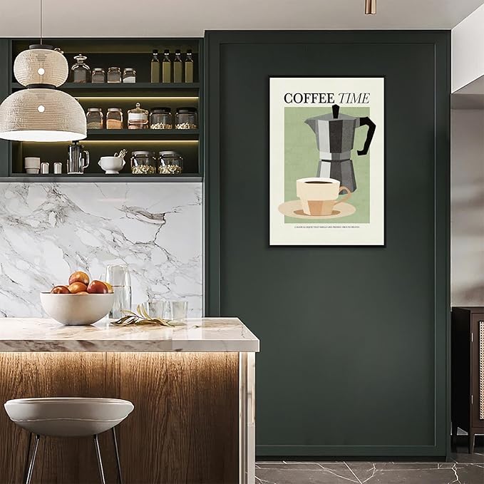 Trendy Coffee Cup Moka Pot Canvas Posters Coffee Time Wall Art Classic Minimalist Coffees Drinks Prints Painting For Office Kitchen Cafes Wall Decor 8x12in Black Framed
