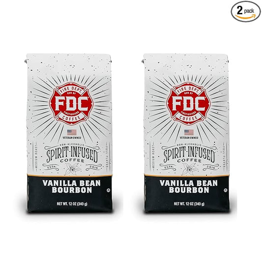 Fire Department Coffee - Vanilla Bourbon Coffee - Gives Back to Firefighters - Vanilla Bean Bourbon Infused Ground - Non-Alcoholic - Roasted in the USA - Veteran Owned (12 oz, Pack of 2)