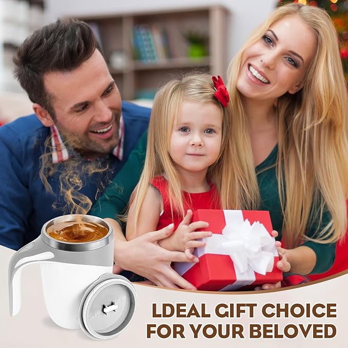 Automatic Magnetic Stirring Coffee Mug, Magnetic Stirring Cup Rotating Home Office Travel Mixing Cups,Stainless Steel Self Mixing Mug for Coffee/Milk/Tea/Hot Chocolat (White-Rechargeable)