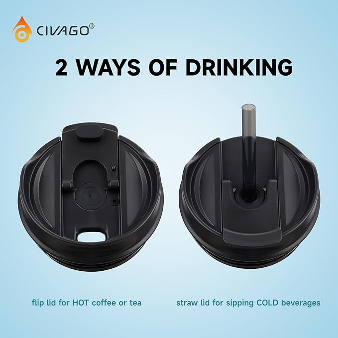 CIVAGO 20 oz Tumbler Mug with Lid and Straw, Insulated Travel Coffee Mug with Handle, Double Wall Stainless Steel Vacuum Coffee Tumbler, Thermal Coffee Cup, Flip lid, Black