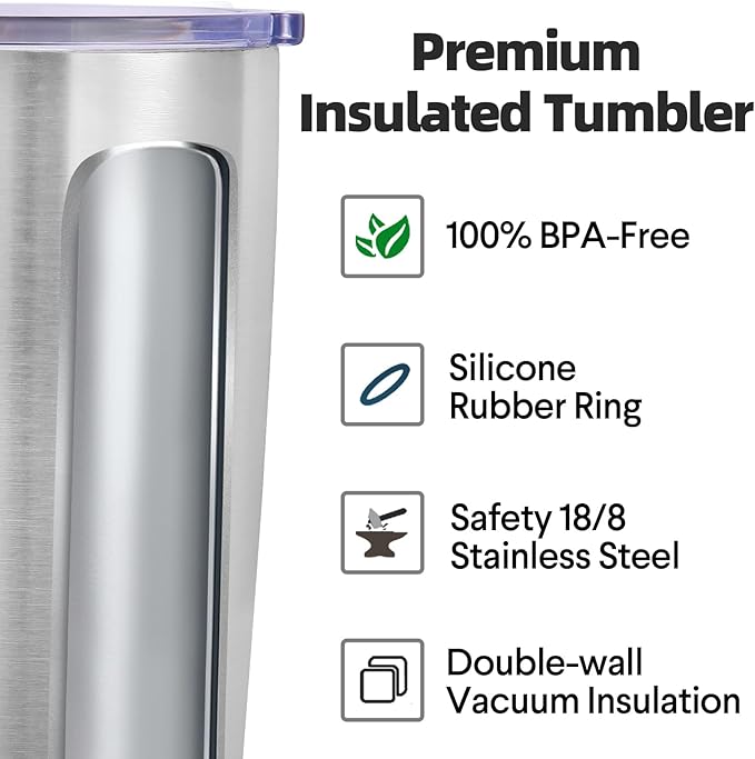 Volhoply 20oz Stainless Steel Tumbler with Lid and Straw Bulk 8 Pack,Double Wall Insulated Travel Iced Coffee Mug Fits Cup holder,Powder Coated Cups for Hot/Cold Drinks,Gifts for Women（Silver,8 Set）