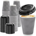 100 Pack 12 oz Disposable Coffee Cups with Lids, Insulated Ripple Wall To-Go Paper Coffee Cups Suitable for Chocolate Cocoa and Hot/Cold Drinks (Grey)