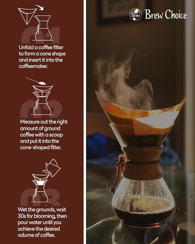 Pre-folded Cone Coffee Filters - 50 Pack, Upgraded 30% Natural Thicker Paper for Pure Taste, Compatible with CHEMEX Pour-Over Coffee Makers