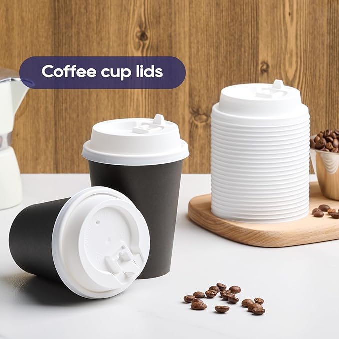 LITOPAK 200 Count Coffee Cup Lids, 3.54'' Disposable Plastic Lids for 10oz, 12oz, 16oz, and 20oz Paper Cups, White