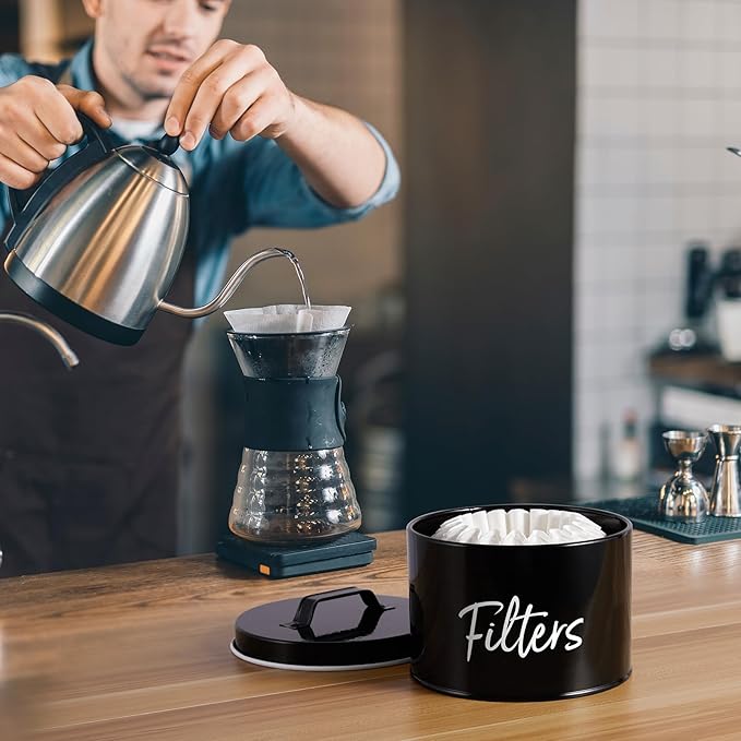 DRASTAR Coffee Filter Holder, Black Filter Storage with Lid for Counter, Storage Basket Container for Coffee Bar Accessories Decor