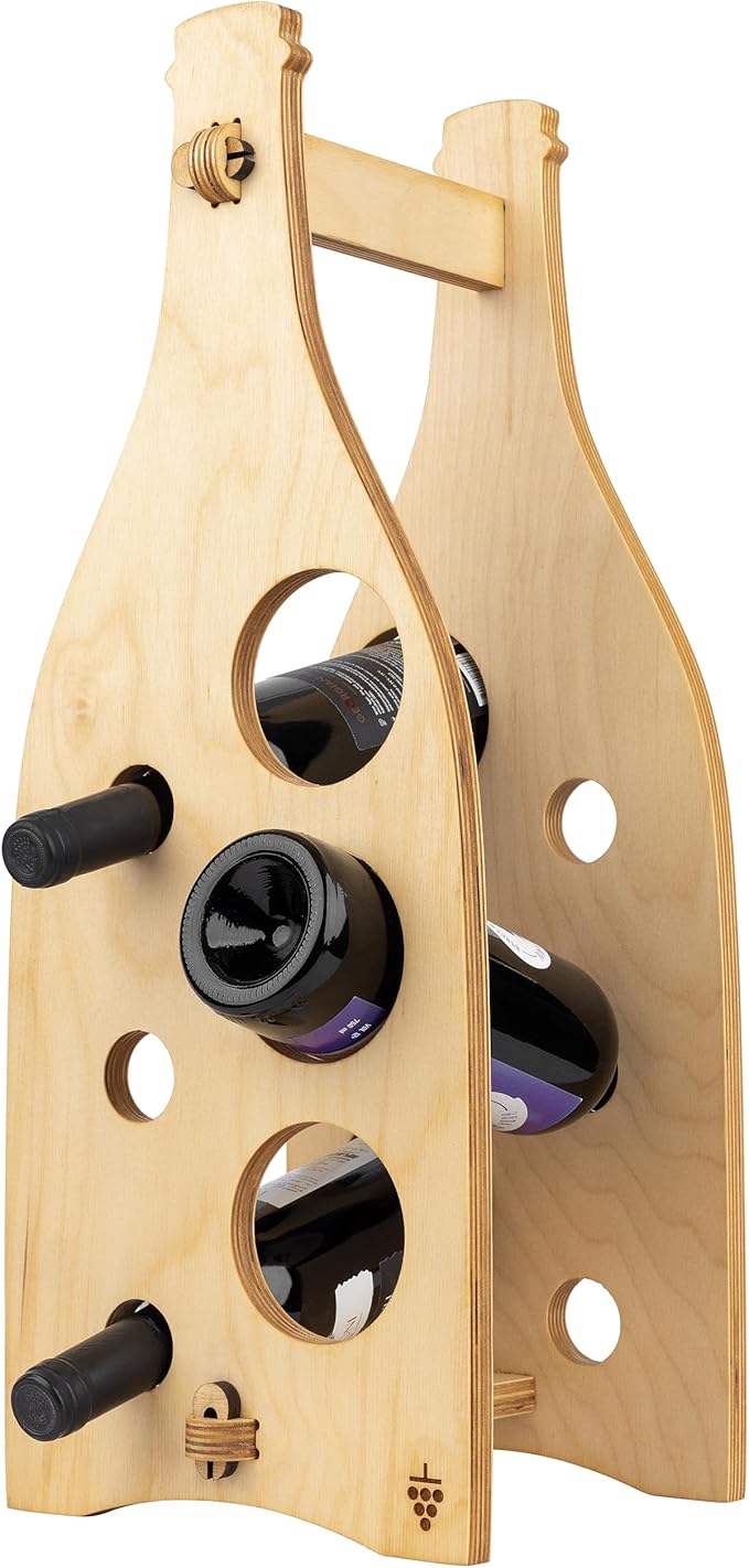 KAKALI Freestanding Wooden Wine Rack - Wood Wine Bottle Rack - Free Standing Bottle Storage - Countertop Racks for Bottles - House Warming Gifts for Casual Drinkers, 6 Bottle Storage