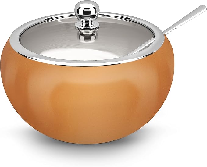 KooK Sugar Bowl, Sugar Bowl with Lid and Spoon, Sugar Container with Lid, for Salt, Coffee, Holds 2 Cups, Dishwasher Safe, Copper, 16 Oz