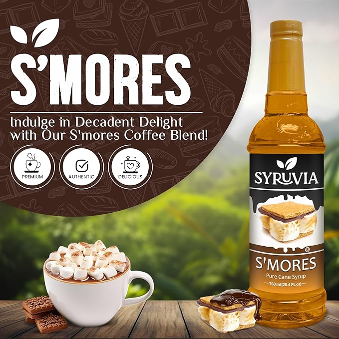 Syruvia Coffee Syrup, S'mores Flavored Syrup for Drinks, Lattes, and Desserts – 25.4 fl oz