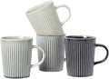 Coffee Mugs Set of 4 Modern Striped Stoneware Coffee Cups with Handle, Large Ceramic Gift Set for Women and Men, Dishwasher and Microwave Safe, 18oz for Hot Coffee, Tea, Cocoa, Milk