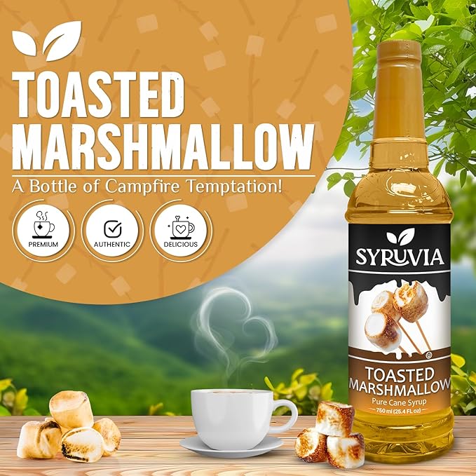 Syruvia Coffee Syrup, Toasted Marshmallow Flavored Syrup for Drinks, Lattes, and Desserts – 25.4 fl oz
