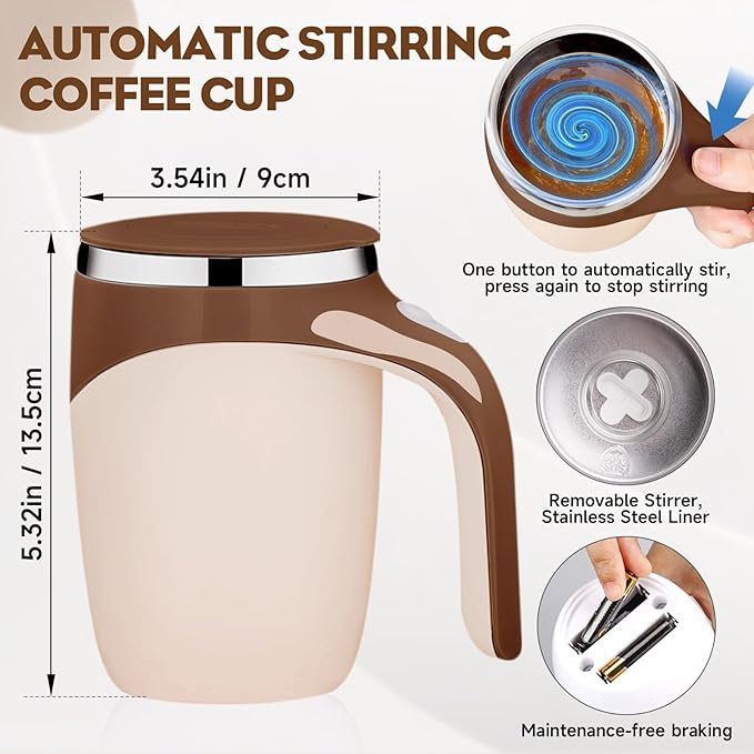 Automatic Magnetic Stirring Coffee Mug, Magnetic Stirring Cup Rotating Home Office Travel Mixing Cups,Stainless Steel Self Mixing Mug for Coffee/Milk/Tea/Hot Chocolat (Coffee-Battery)