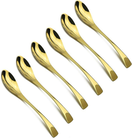 8 Inches 18/10 Stainless Steel Dessert Spoon, Mirror Finished Gold, Set of 6