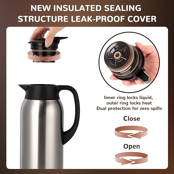 316Stainless Steel Coffee Carafe 84oz - 12 Hours Hot & 24 Hours Cold Large Capacity Coffee Server for Home/Office/Camping Silver