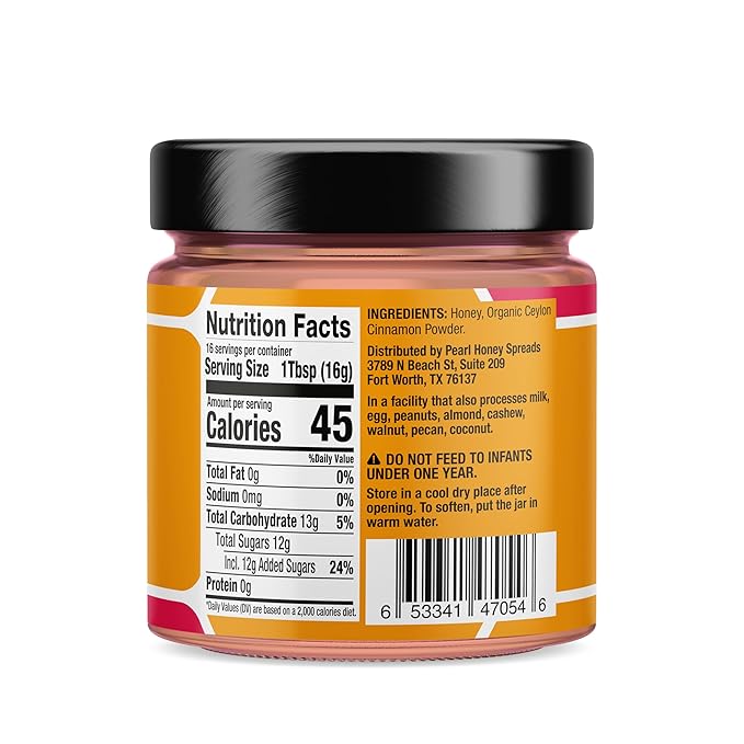 Pearl Honey Spreads - Organic Cinnamon Flavored Creamed Raw Honey - Chemical Free, Dairy Free, Soy Free & 100% Naturally Flavored | 8.8oz Jar