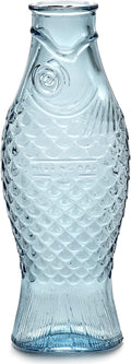 Serax Glass Water Pitcher | Fish & Fish glassware by Paola Navone | Wine Carafe Decanter 28.74 fl oz | Clear Light Blue Bottle Container, hot or cold Drinks | Beverage Dispenser | Suitable as Vase