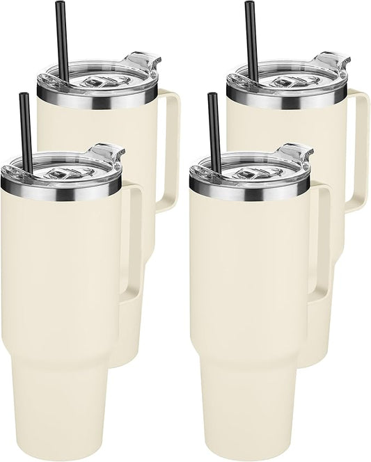 HASLE OUTFITTERS 40 oz Stainless Steel Tumbler with Handle, Vacuum Insulated Tumblers Bulk, Reusable Double Wall Travel Coffee Mug, Durable Powder Coated Water Bottle(Beige, 4)