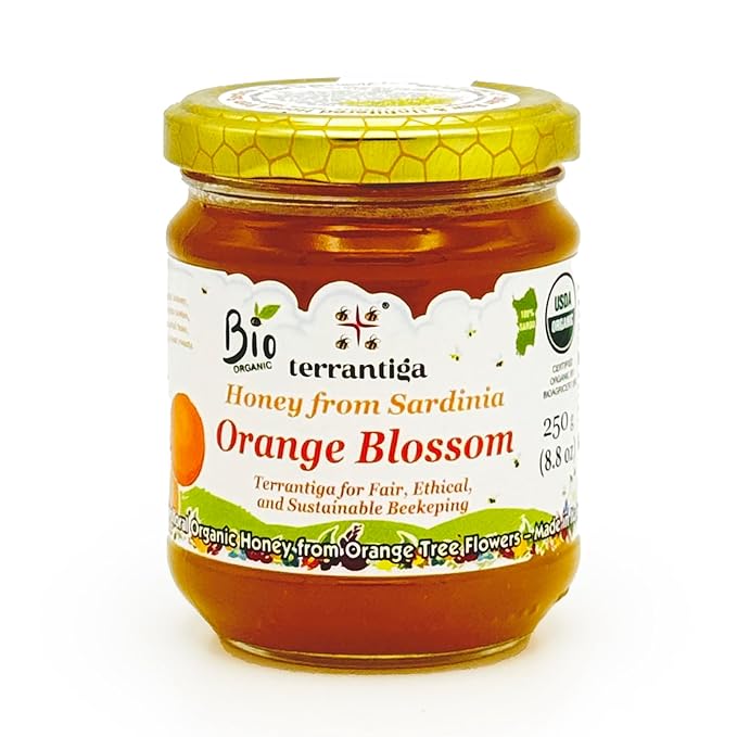 Orange Blossom Organic Raw Honey from Orange Tree Flowers, Sweet and Aromatic Honey from Sardinia, Italy - (250gr) 8.8 oz