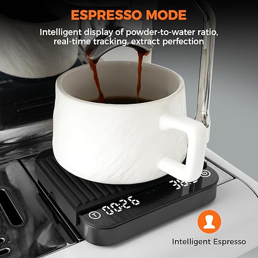 Mini Coffee Scale with Timer, 2kg/0.1g Precision Portable Espresso Scale, Rechargeable Pour Over Scale with Type-C,Flow Rate Mode, g/oz/ml, LED Display, Tare Function, Silent Mode