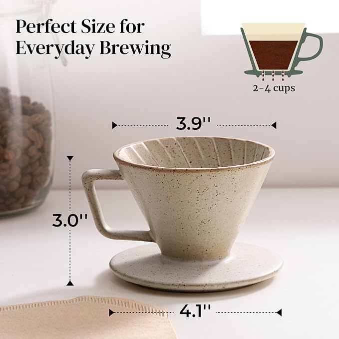 DOWAN Pour Over Coffee Maker, Non-Electric Pour Over Coffee Dripper, Manual Brew Maker, Single Cups Porcelain Slow Brewing Accessories for Gifts, Grey