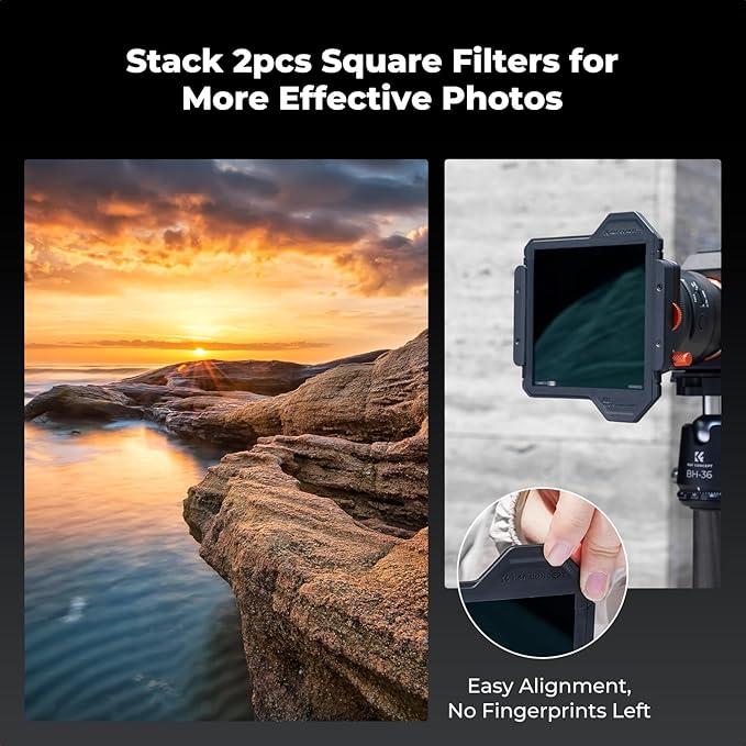 K&F CONCEPT X PRO Square Filter Holder System Kit (Filter Holder + 95mm Circular Polarizer + Square ND1000 Filter + 4 Filter Adapter Rings) for Camera Lens