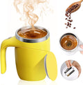 Automatic Magnetic Stirring Coffee Mug, Magnetic Stirring Cup Rotating Home Office Travel Mixing Cups,Stainless Steel Self Mixing Mug for Coffee/Milk/Tea/Hot Chocolat (Yellow-Battery)