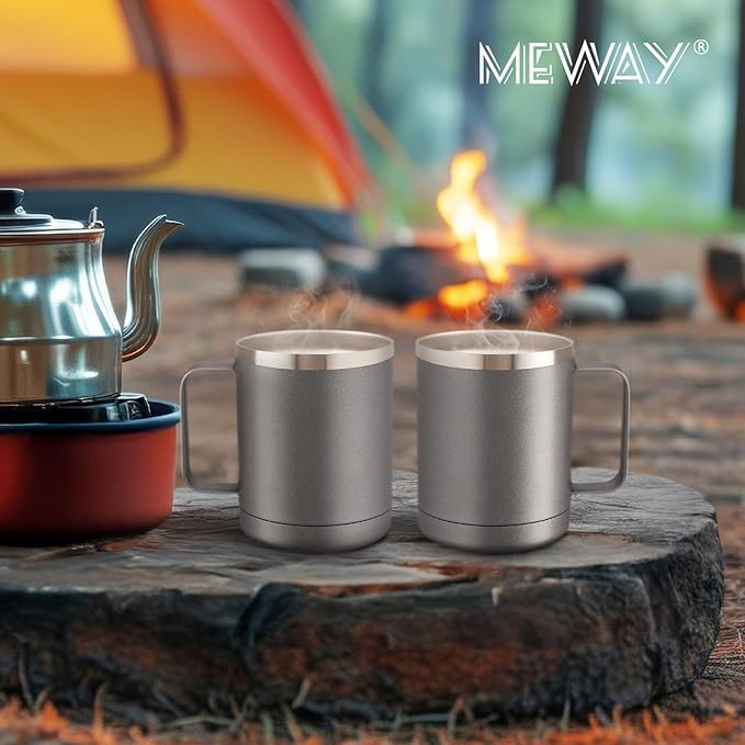 MEWAY 12oz Coffee Mug With Handle 2 Pack Bulk,Stainless Steel Insulated Travel Tumblers With Sliding Lid,Double Wall Vacuum Camping Cup for Hot & Cold Drinks Tea (Cold Grey,Set of 2)