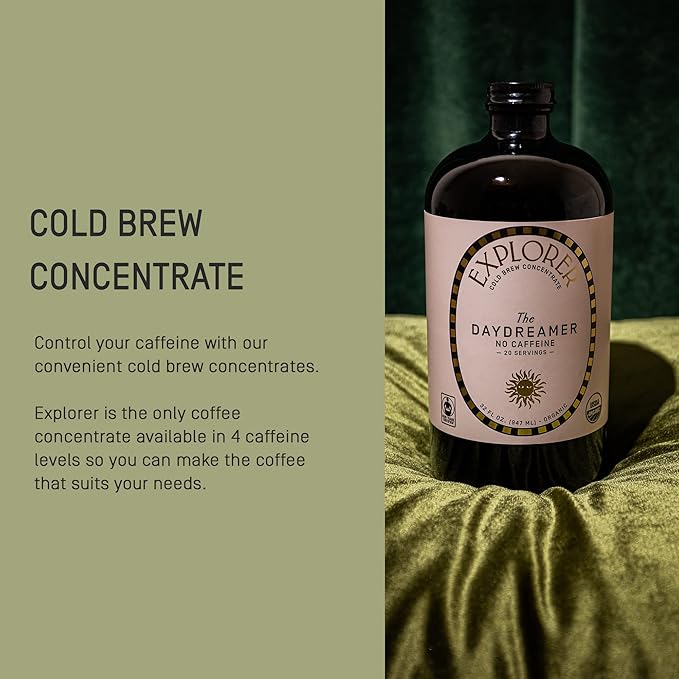 Explorer Cold Brew Decaf Coffee Concentrate & Caramel Syrup Bundle, Gluten Free Instant Liquid Mix, Drink Iced or Hot
