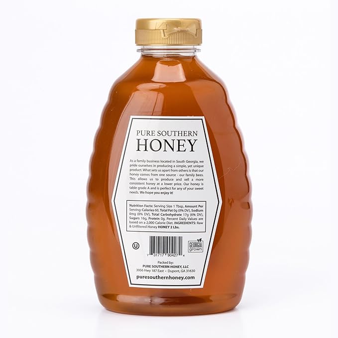 100% Authentic, USA - Made Raw Unfiltered Honey, Pure Southern Honey [ 2 lb] - Unheated - Non - GMO, No Additives, All - Natural Sweetener- Squeeze Bottle With Flip Top