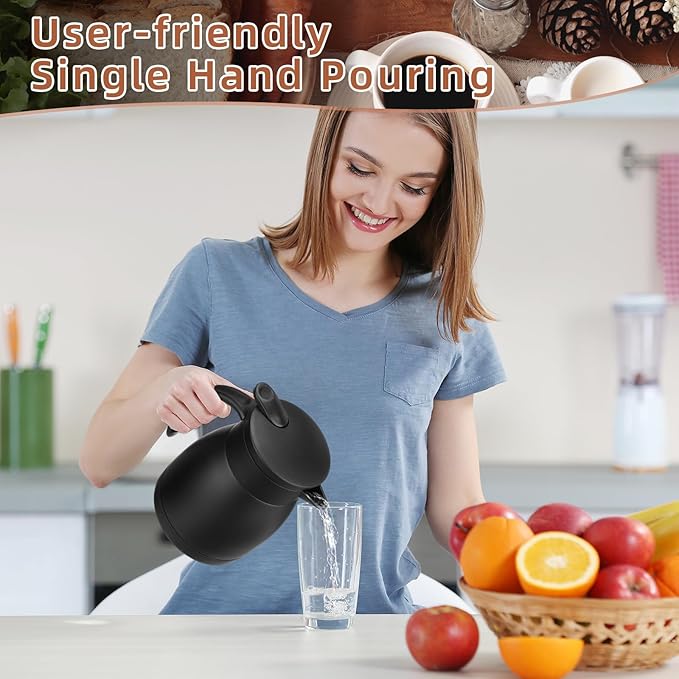 Norme 2 Pcs Thermal Coffee Carafe Insulated Stainless Steel Coffee Carafe for Hot Liquid Vacuum Thermal Pot Creamer Pitcher Dispenser with Brushes Keeping Hot Water Milk (Black,17 oz)