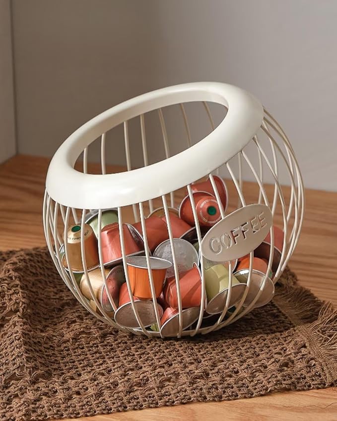 Coffee Pod Holder Large Capacity Coffee Pod Storage Metal Kitchen Countertop Organizer for Home Office White A