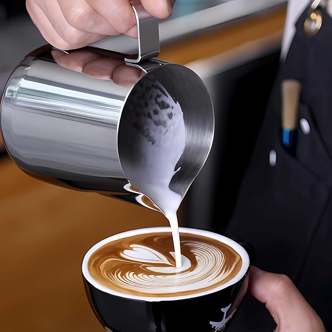 stainness steel milk frothing pitcher - 12 OZ Espresso Steaming Pitchers Cappuccino Coffee Machine Accessories Jug Cup With internal scale with Decorating Pen Latte Art