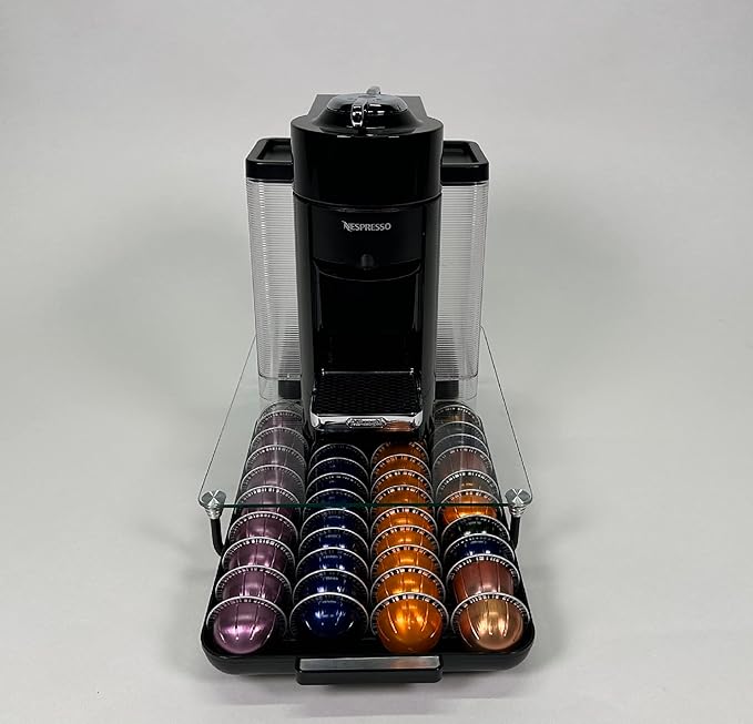 Nifty Solutions Glass Top Vertuoline Pod Capsule Drawer - Compatible with Nespresso Vetuo Pods, 40 Large or 52 Small Pod Capsule Holder