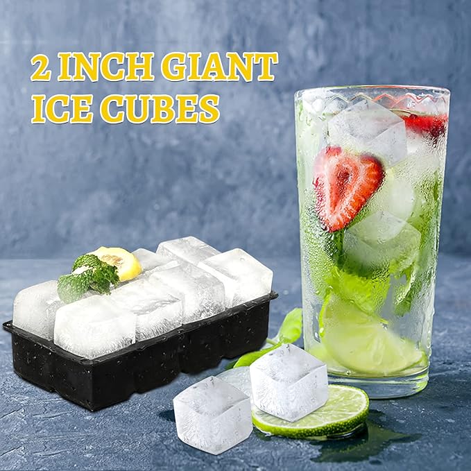 Samuelworld Premium Ice Tray Combo, Large Ice Sphere Maker & Giant Ice Cube Trays, 2 Packs, Food Grade, Easy To Use, Spill-Free Integrated Funnels, Whiskey Bourbon Cocktails (Black)