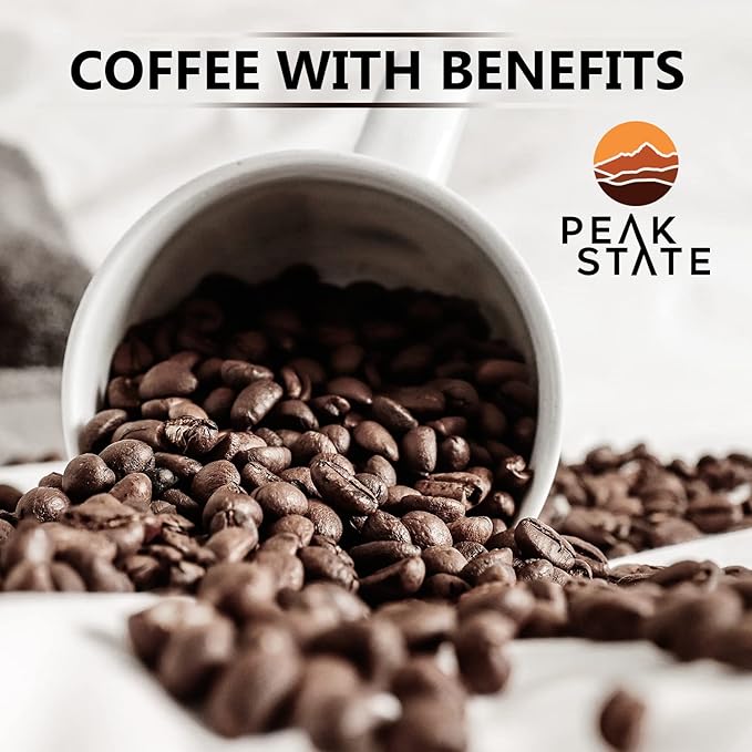 Peak State Coffee with Benefits, 3 Bag Variety Pack, Mushroom Coffee, Low Acid & Smooth, Immunity Boost, Brain Sustain & Stress Less, Organic Whole Bean Coffee, Gluten Free, 12 oz. Each