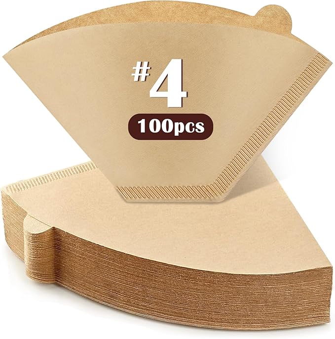 100 Count #4 Cone Coffee Filters 8-12 Cup, Natural Coffee Filters 4 Cone Paper fits for Pour Over and Drip Coffee Maker, Unbleached, Chlorine Free