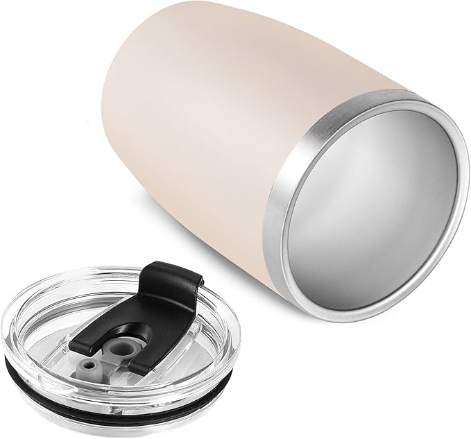 VEGOND Stainless Steel 12 oz Tumblers bulk Vacuum Insulated Double Wall Travel Tumbler with Lid and Straw Reusable Tumbler, Beige 1 Pack