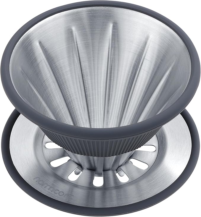 Normcore 2-in-1 Pour Over Coffee Dripper, Single Cup Travel Coffee Dripper, Use V60 and Wave Filter Paper Coffee Maker, 304 Stainless Steel, Silver